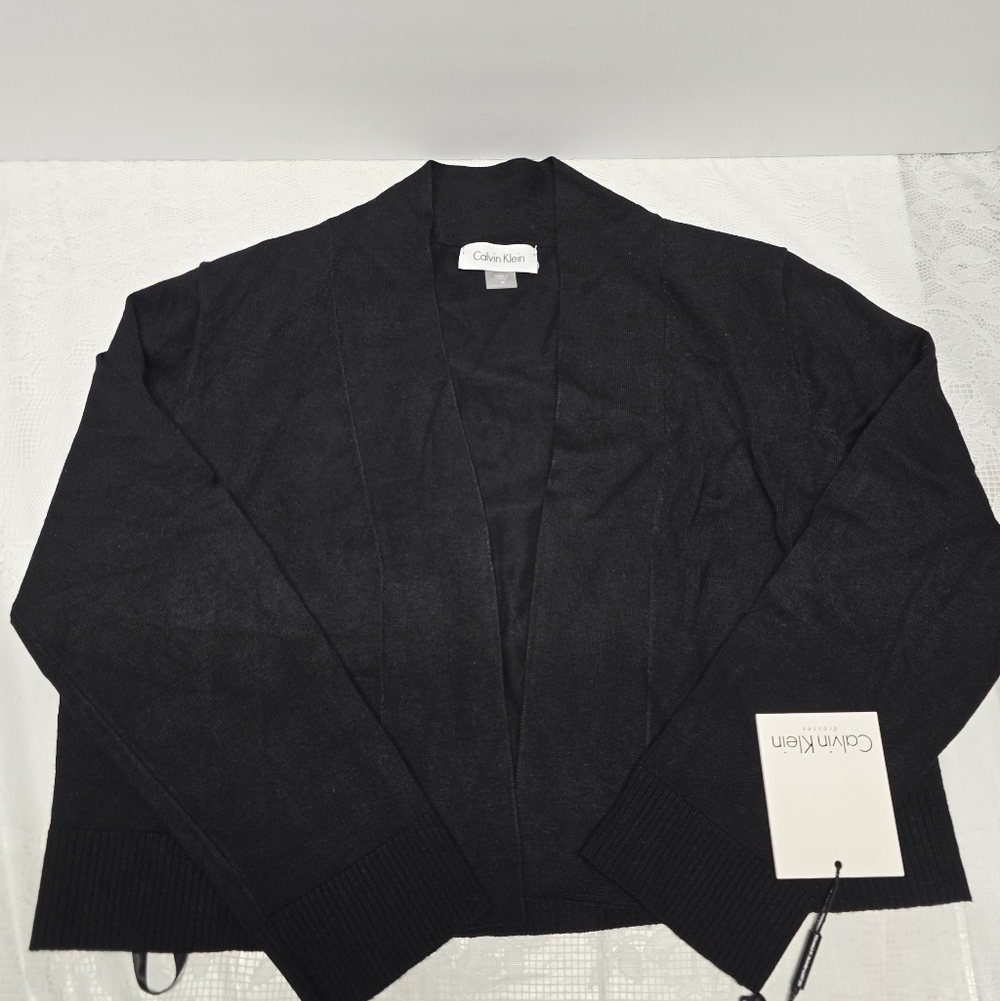 NWT Calvin Klein Black Cropped Cardigan - Picture 2 of 10